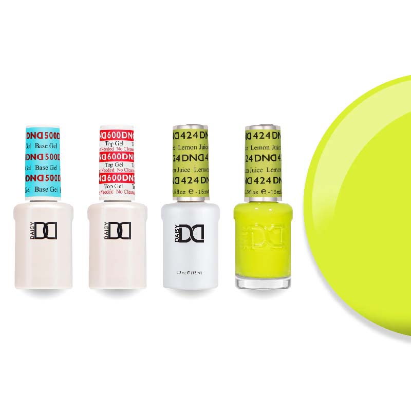 DND Gel & Lacquer Combo - Base Top Gel & 424 Lemon Juice - DTK Nail Supply