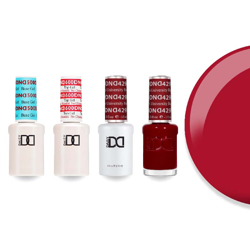 DND Gel & Lacquer Combo - Base Top Gel & 429 Boston University Red - DTK Nail Supply