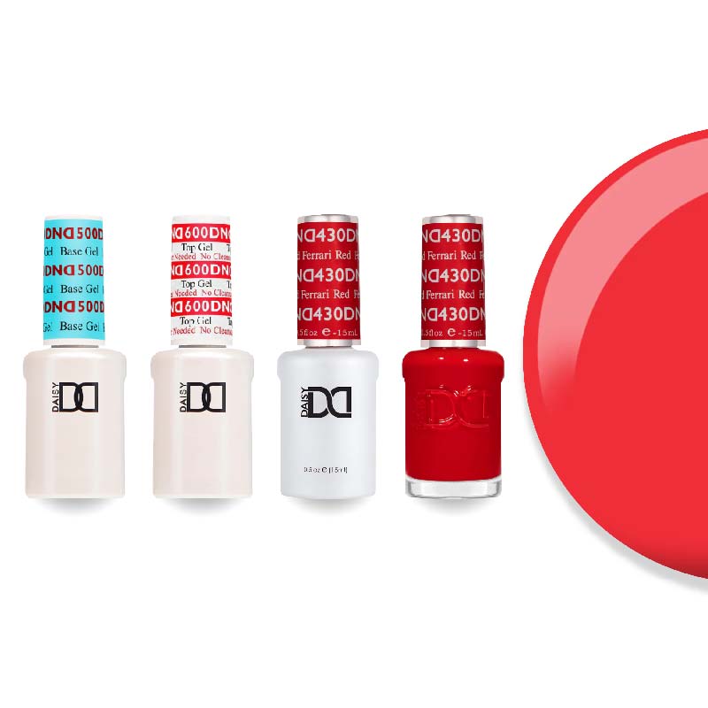 DND Gel & Lacquer Combo - Base Top Gel & 430 Ferrari Red - DTK Nail Supply