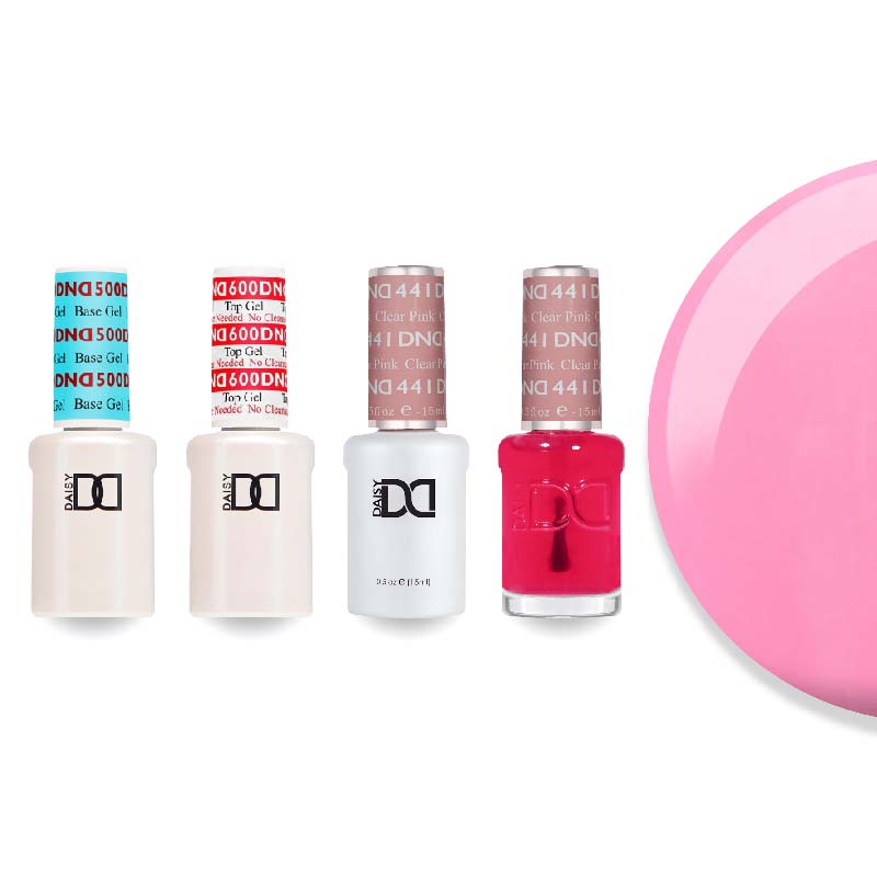 DND Gel & Lacquer Combo - Base Top Gel & 441 Clear Pink - DTK Nail Supply
