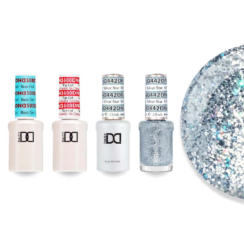 DND Gel & Lacquer Combo - Base Top Gel & 442 Silver Star - DTK Nail Supply