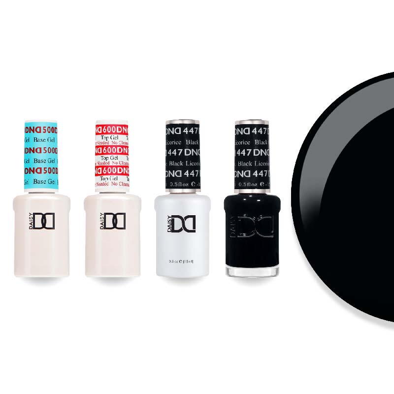 DND Gel & Lacquer Combo - Base Top Gel & 447 Black Licorice - DTK Nail Supply