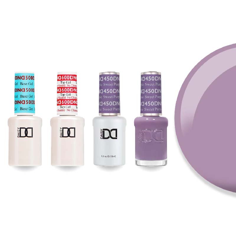 DND Gel & Lacquer Combo - Base Top Gel & 450 Sweet Purple - DTK Nail Supply