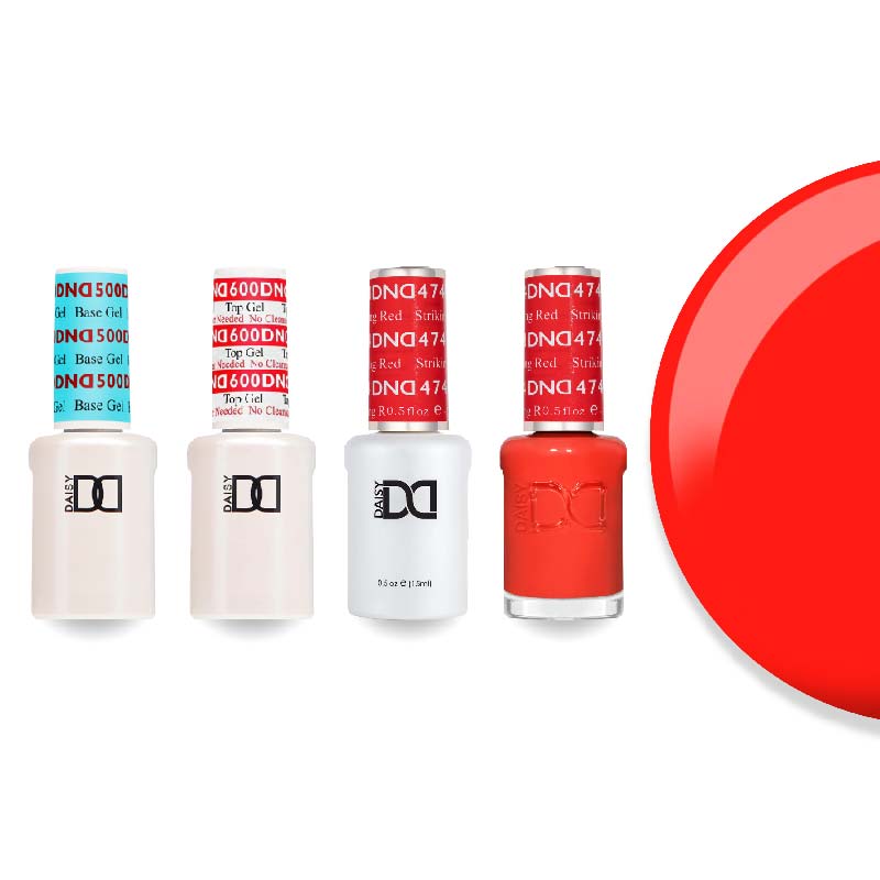DND Gel & Lacquer Combo - Base Top Gel & 474 Striking Red - DTK Nail Supply