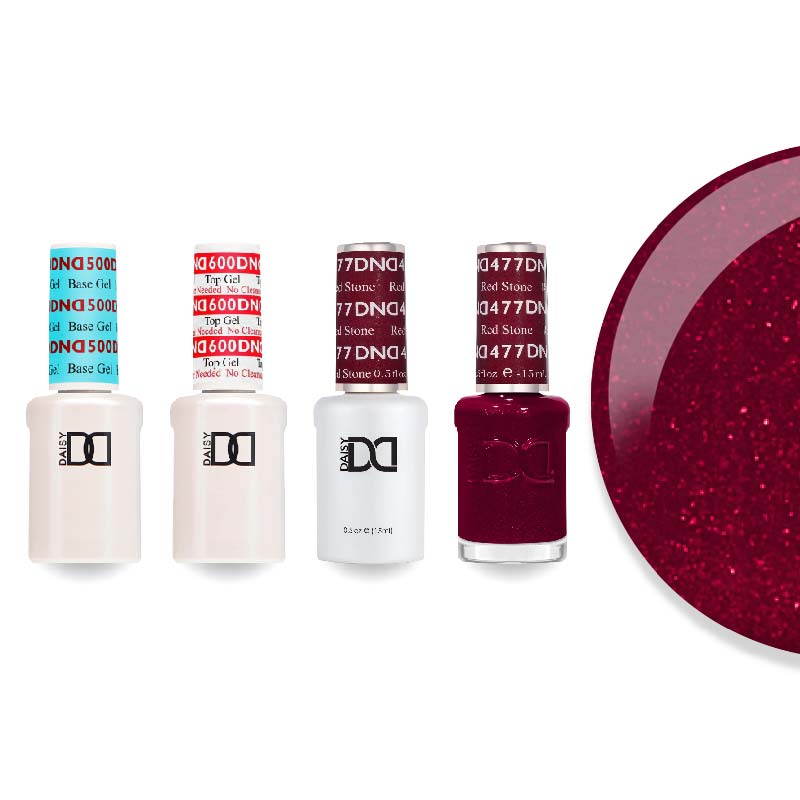 DND Gel & Lacquer Combo - Base Top Gel & 477 Red Stone - DTK Nail Supply