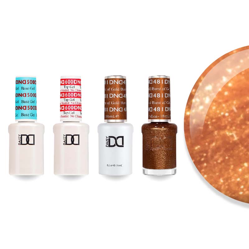DND Gel & Lacquer Combo - Base Top Gel & 481 Burst of Gold - DTK Nail Supply