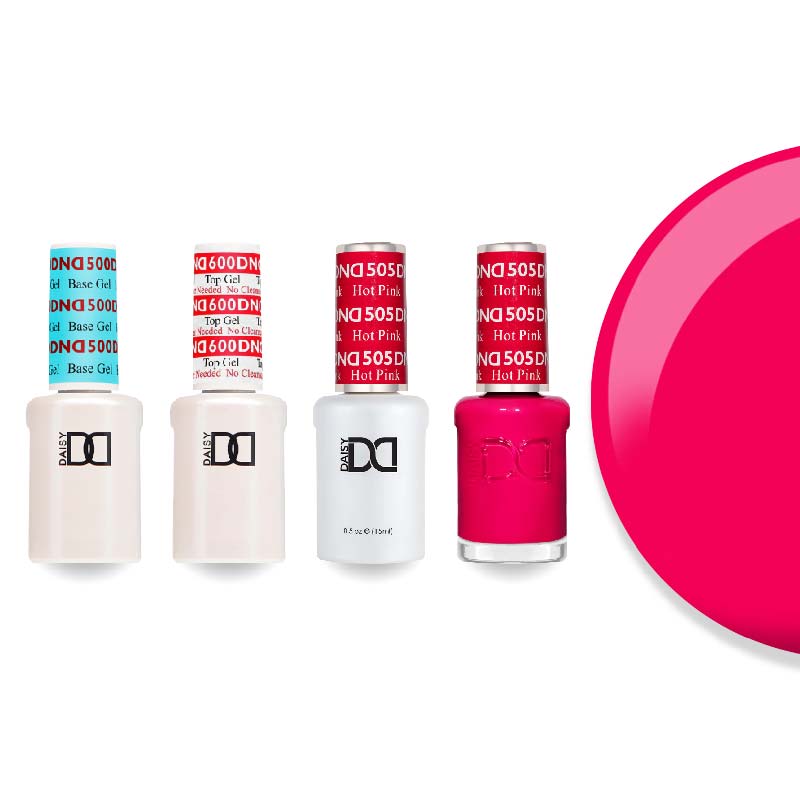 DND Gel & Lacquer Combo - Base Top Gel & 505 Hot Pink - DTK Nail Supply