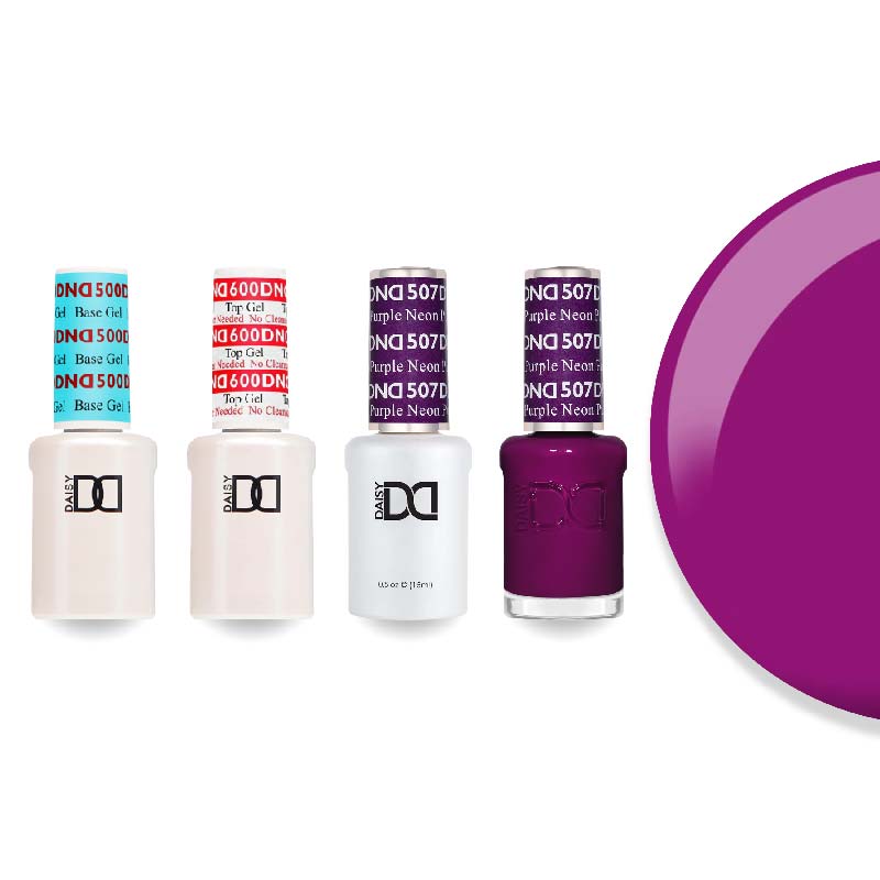 DND Gel & Lacquer Combo - Base Top Gel & 507 Neon Purple - DTK Nail Supply