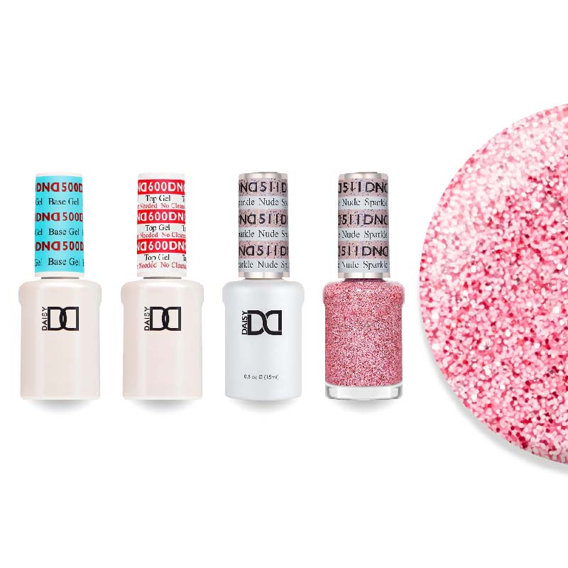 DND Gel & Lacquer Combo - Base Top Gel & 511 Nude Sparkle - DTK Nail Supply