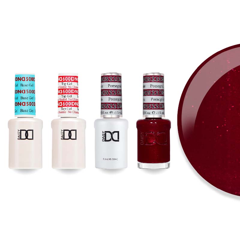 DND Gel & Lacquer Combo - Base Top Gel & 522 Pomegranate - DTK Nail Supply
