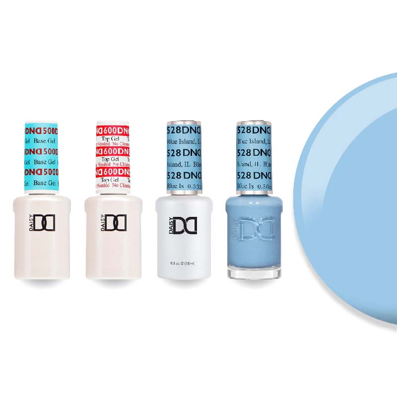 DND Gel & Lacquer Combo - Base Top Gel & 528 Blue Island - DTK Nail Supply