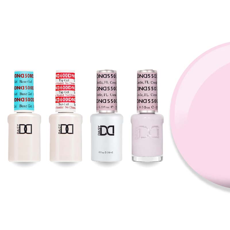 DND Gel & Lacquer Combo - Base Top Gel & 550 Coral Castle - DTK Nail Supply