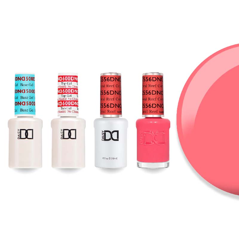 DND Gel & Lacquer Combo - Base Top Gel & 556 Coral Reef - DTK Nail Supply