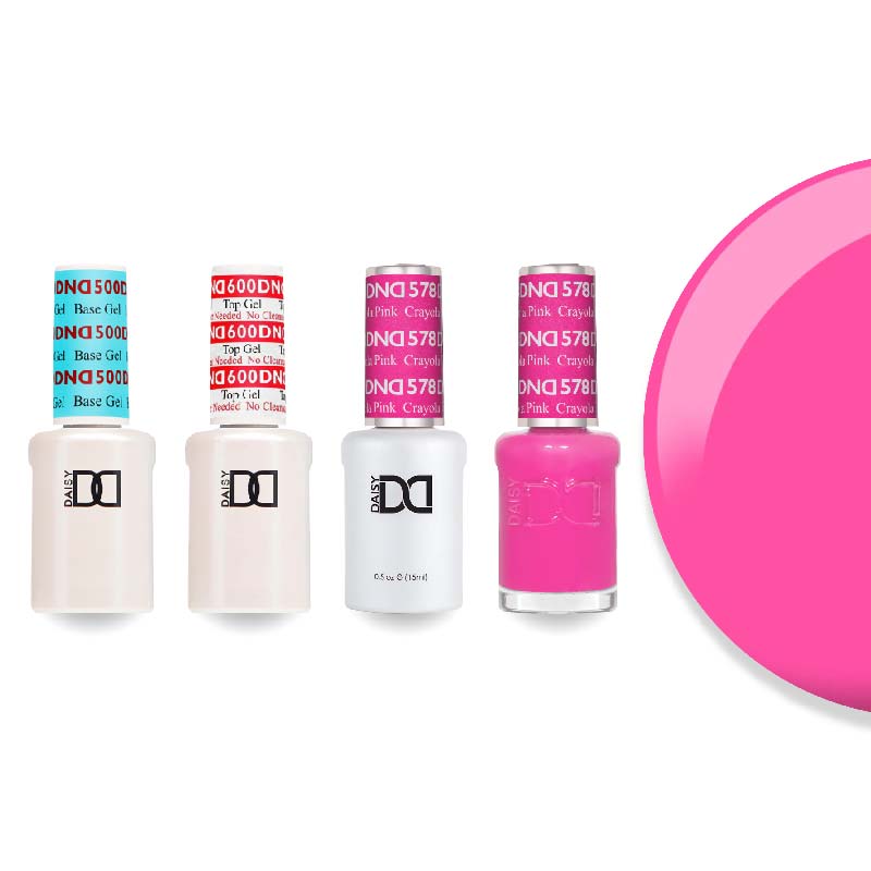 DND Gel & Lacquer Combo - Base Top Gel & 578 Crayola Pink - DTK Nail Supply