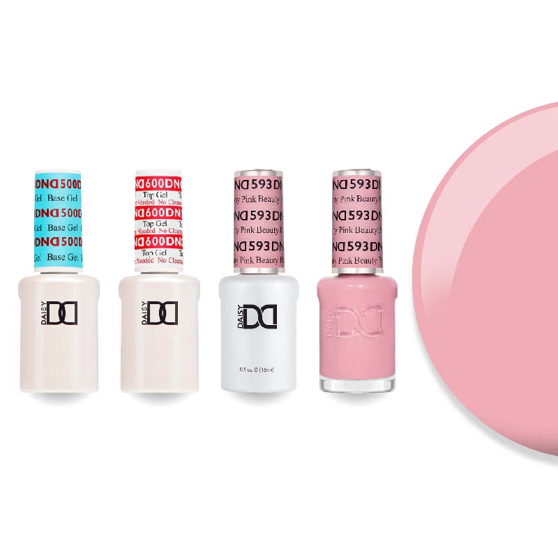 DND Gel & Lacquer Combo - Base Top Gel & 593 Pink Beauty - DTK Nail Supply