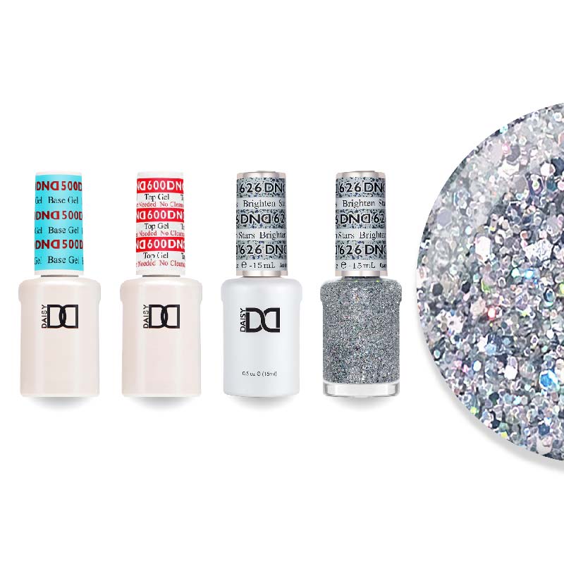 DND Gel & Lacquer Combo - Base Top Gel & 626 Brighten Stars - DTK Nail Supply