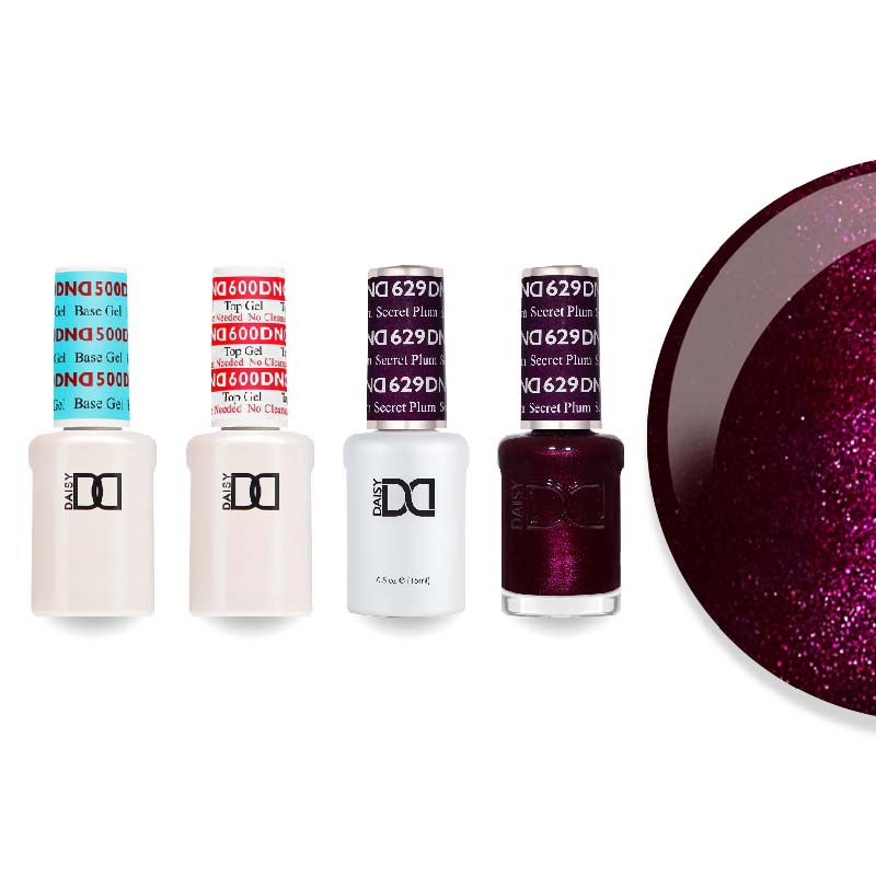 DND Gel & Lacquer Combo - Base Top Gel & 629 Secret Plum - DTK Nail Supply