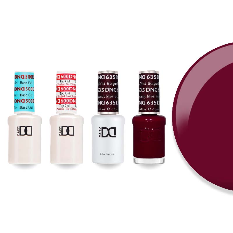 DND Gel & Lacquer Combo - Base Top Gel & 635 Burgundy Mist - DTK Nail Supply
