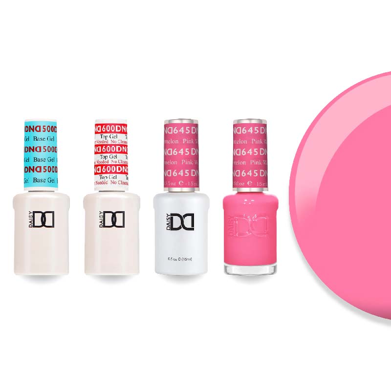 DND Gel & Lacquer Combo - Base Top Gel & 645 Pink Watermelon - DTK Nail Supply