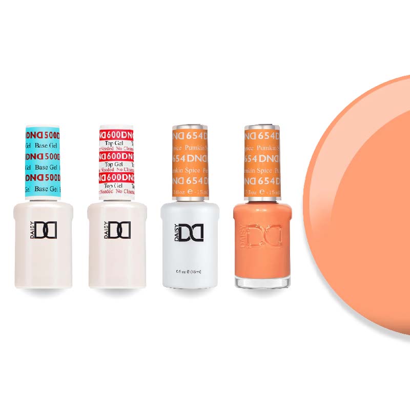 DND Gel & Lacquer Combo - Base Top Gel & 654 Pumpkin Spice - DTK Nail Supply