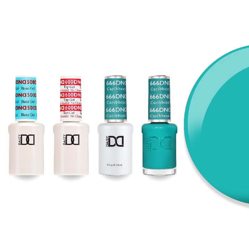 DND Gel & Lacquer Combo - Base Top Gel & 666 Caribbean Sea - DTK Nail Supply