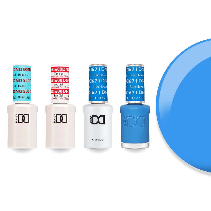 DND Gel & Lacquer Combo - Base Top Gel & 671 Blue Hawaiian - DTK Nail Supply