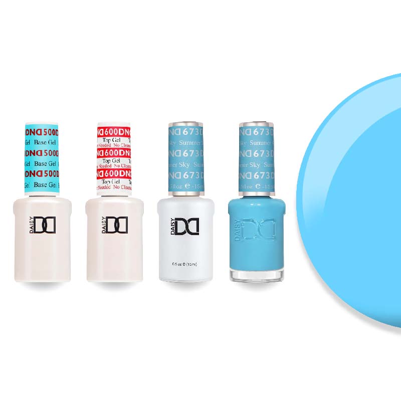 DND Gel & Lacquer Combo - Base Top Gel & 673 Summer Sky - DTK Nail Supply