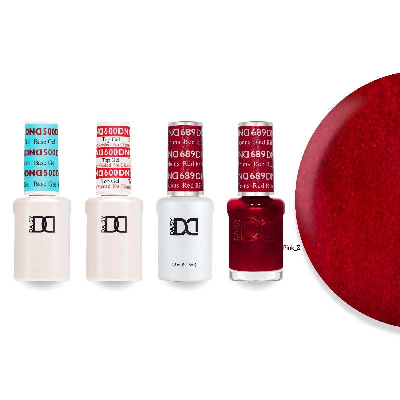 DND Gel & Lacquer Combo - Base Top Gel & 689 Red Ribbons - DTK Nail Supply