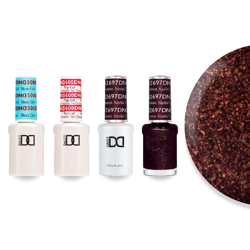 DND Gel & Lacquer Combo - Base Top Gel & 697 Sizzlin Cinnamon - DTK Nail Supply