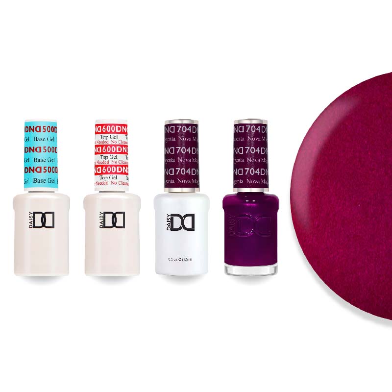 DND Gel & Lacquer Combo - Base Top Gel & 704 Nova Magenta - DTK Nail Supply