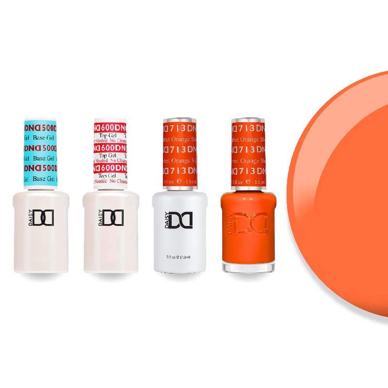 DND Gel & Lacquer Combo - Base Top Gel & 713 Orange Sherbet - DTK Nail Supply