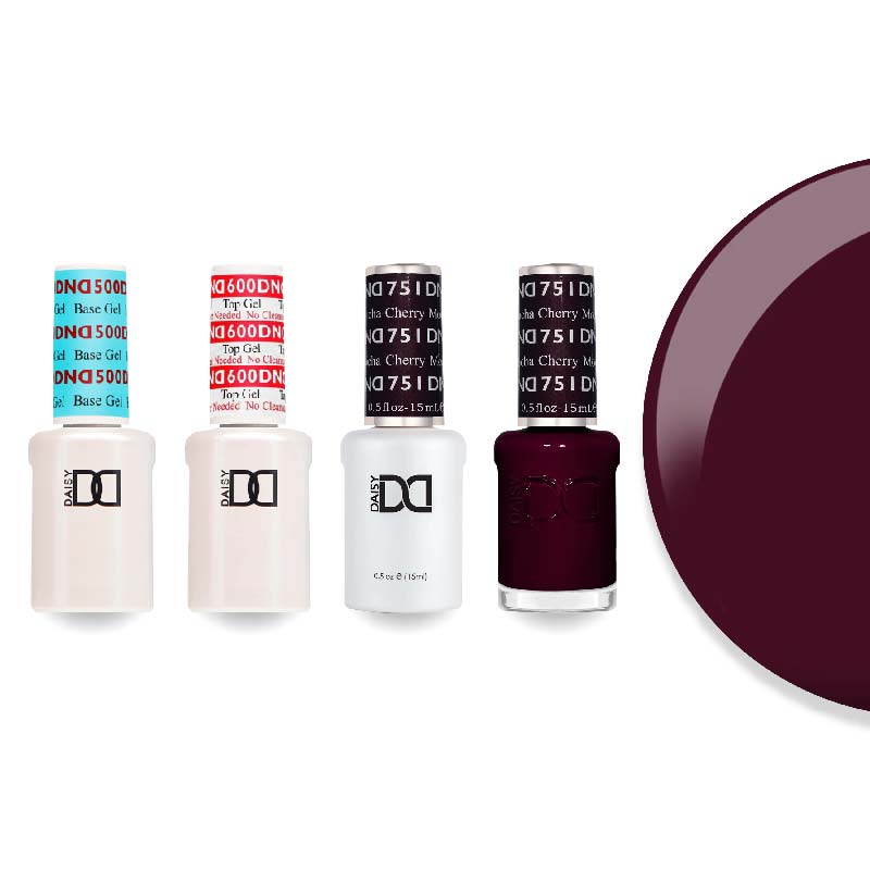DND Gel & Lacquer Combo - Base Top Gel & 751 Cherry Mocha - DTK Nail Supply