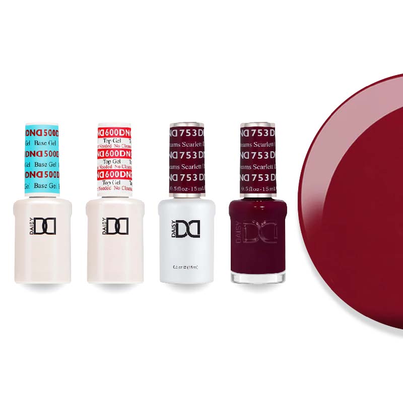 DND Gel & Lacquer Combo - Base Top Gel & 753 Scarlett Dreams - DTK Nail Supply