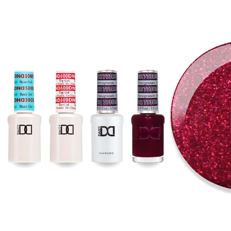 DND Gel & Lacquer Combo - Base Top Gel & 773 Holiday Pomegranate - DTK Nail Supply