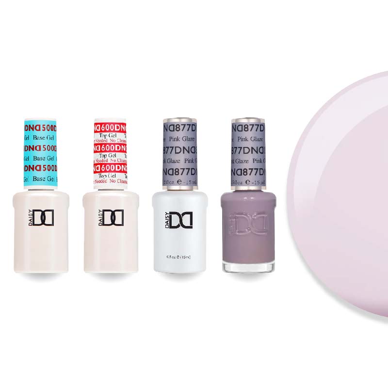DND Gel & Lacquer Combo - Base Top Gel & 877 Pink Glaze - DTK Nail Supply