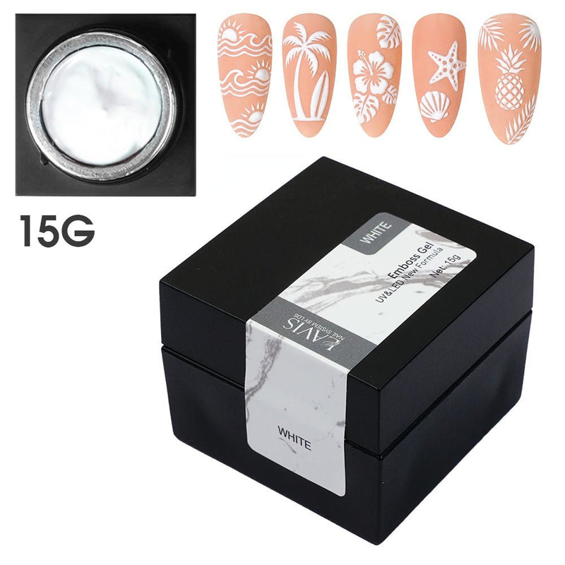 Emboss Gel Polish Nail Art - 15g White - DTK Nail Supply