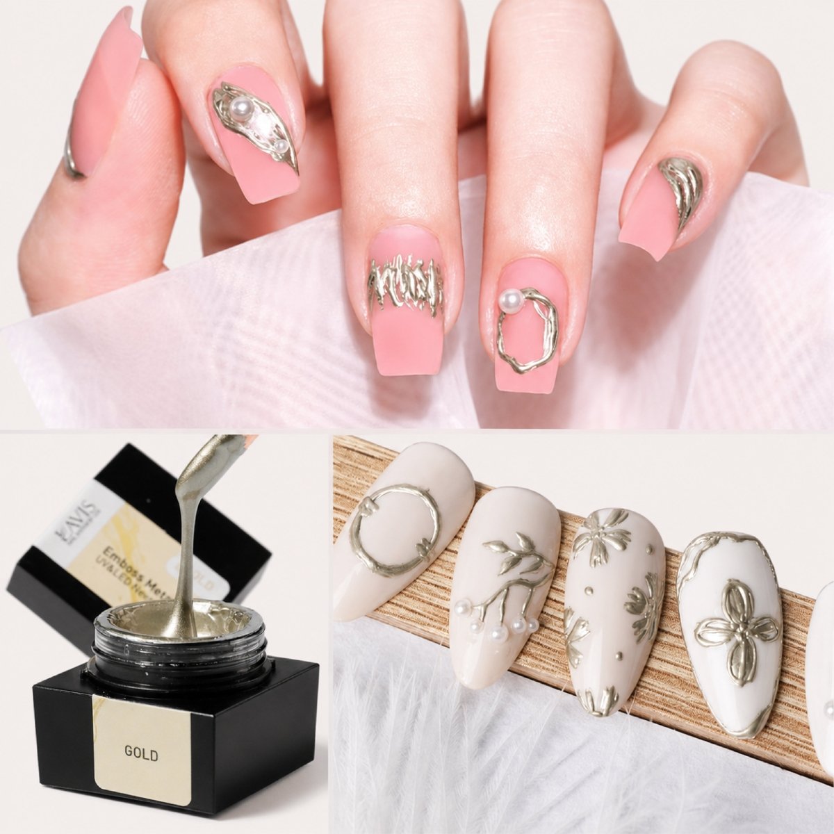 Emboss Gel Polish Nail Art - 5g Gold - DTK Nail Supply