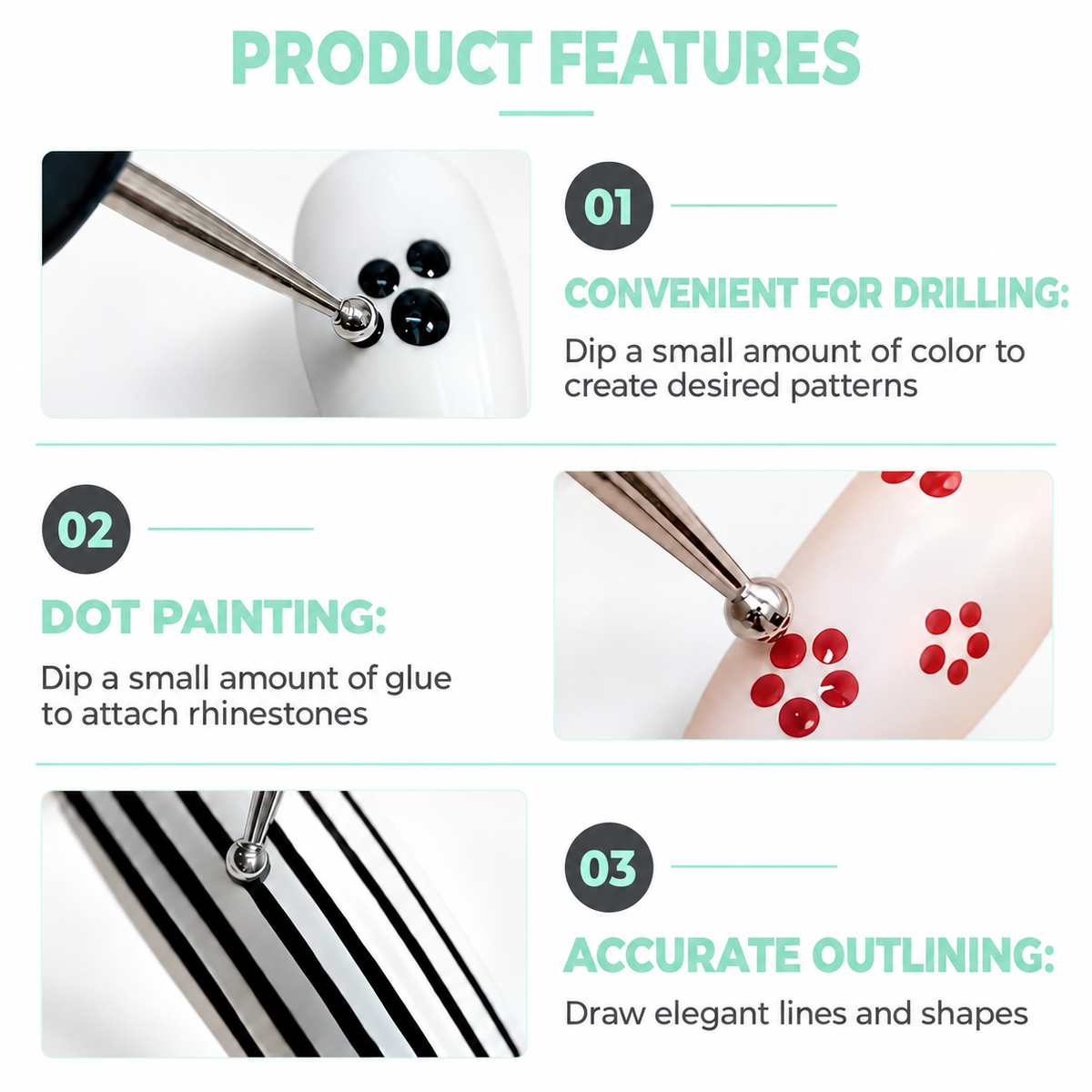 Nail Dotting Tool 6 in 1 - Acrylic Disc with Stainless Steel Dotting Heads - DTK Nail Supply