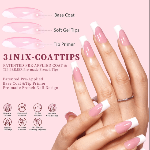 French Nails 05 Long Squoval - DTK Nail Supply