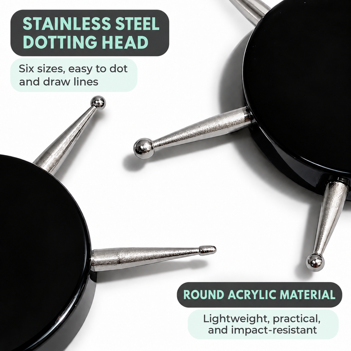 Nail Dotting Tool 6 in 1 - Acrylic Disc with Stainless Steel Dotting Heads - DTK Nail Supply
