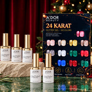 A'DOR 24 Karat Glitter Gel - Set 12 Colors - HEMA & TPO Free - 0.4 oz - DTK Nail Supply