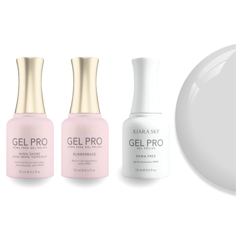 Kiara Sky Gel Pro Polish - HEMA - Free Rubber Base - High - Shine Non - Wipe Top Coat - 002 Splash Of Milk - DTK Nail Supply