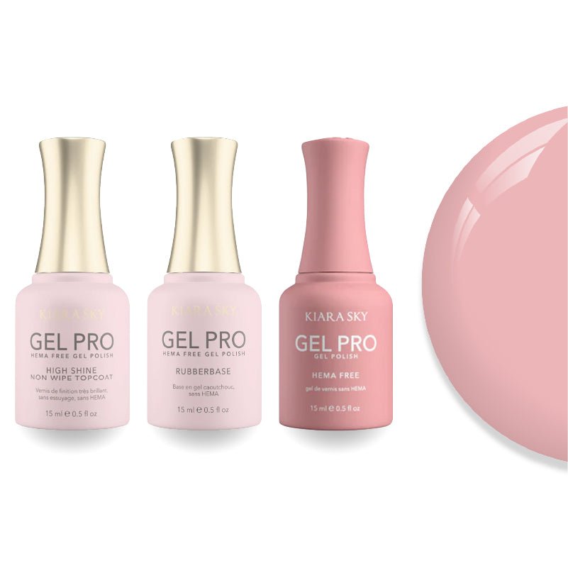Kiara Sky Gel Pro Polish - HEMA - Free Rubber Base - High - Shine Non - Wipe Top Coat - 009 Soft & Mellow - DTK Nail Supply