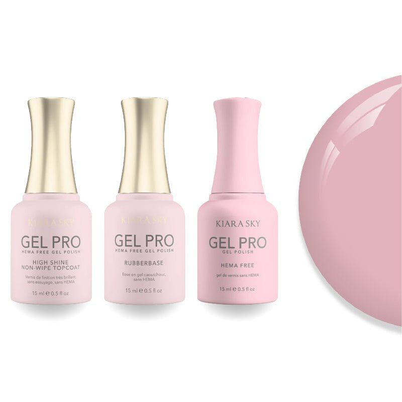 Kiara Sky Gel Pro Polish - HEMA - Free Rubber Base - High - Shine Non - Wipe Top Coat - 032 Low - Key Sassy - DTK Nail Supply