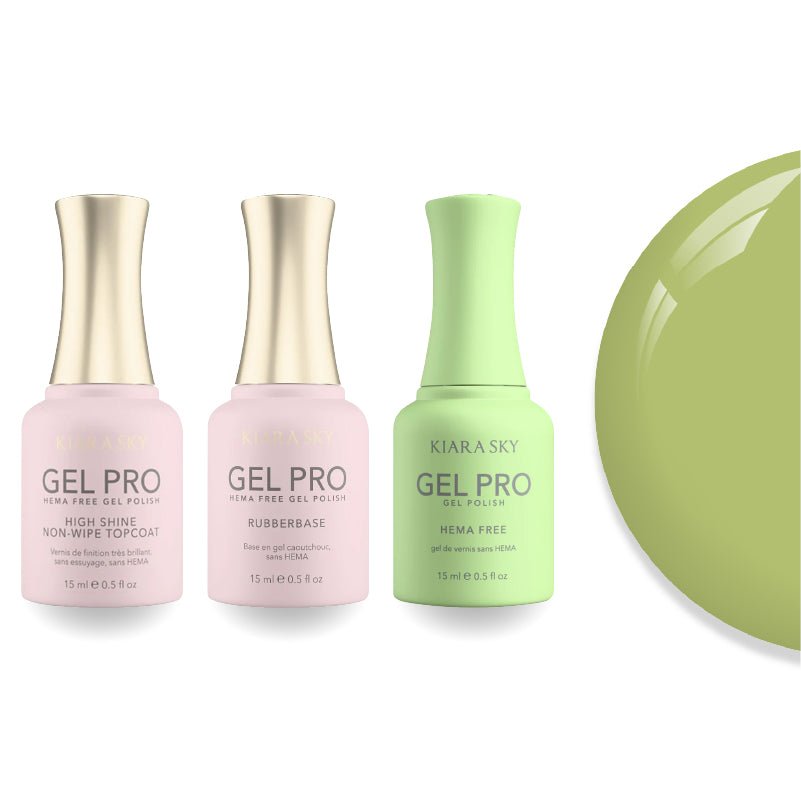 Kiara Sky Gel Pro Polish - HEMA - Free Rubber Base - High - Shine Non - Wipe Top Coat - 042 Pistachio Pop - DTK Nail Supply
