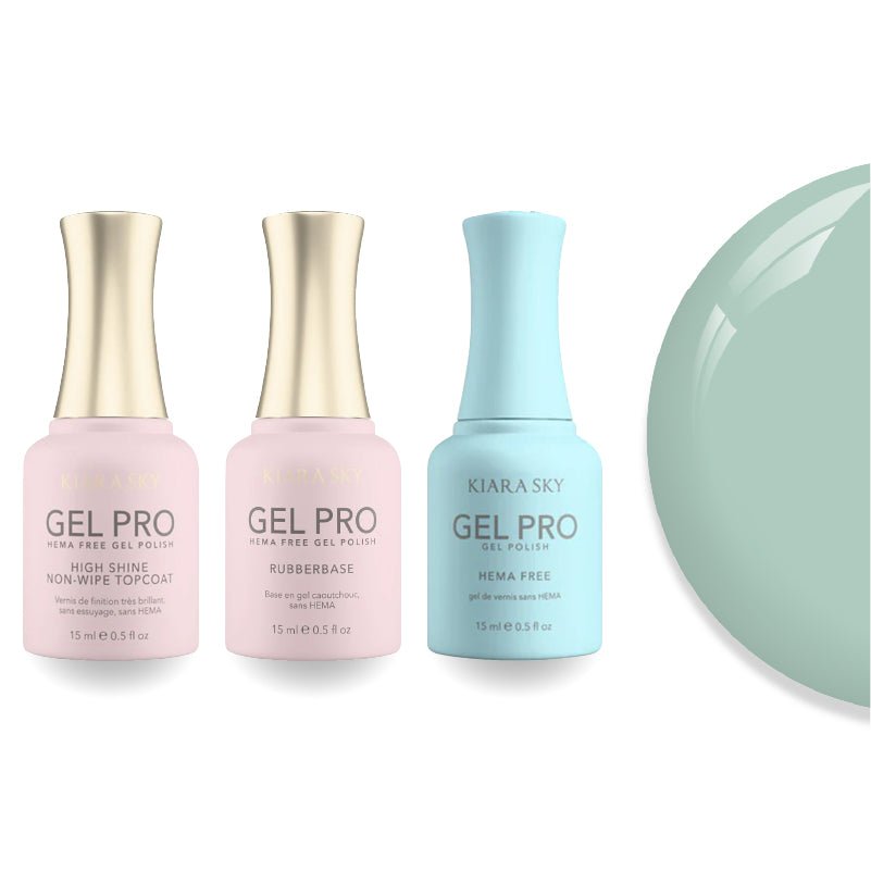 Kiara Sky Gel Pro Polish - HEMA - Free Rubber Base - High - Shine Non - Wipe Top Coat - 044 Tiffany Blues - DTK Nail Supply