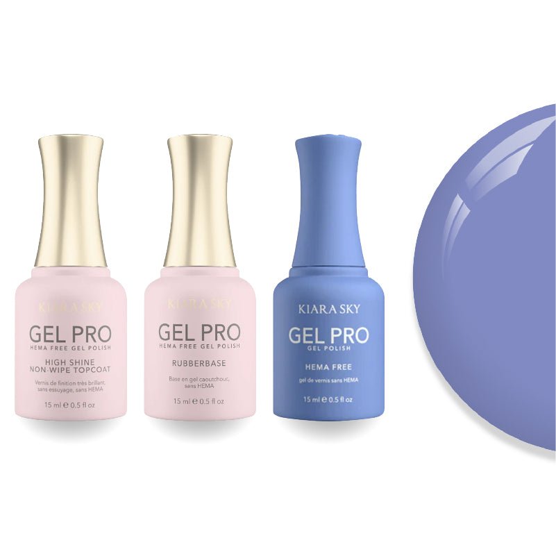 Kiara Sky Gel Pro Polish - HEMA - Free Rubber Base - High - Shine Non - Wipe Top Coat - 071 Blue The Day - DTK Nail Supply