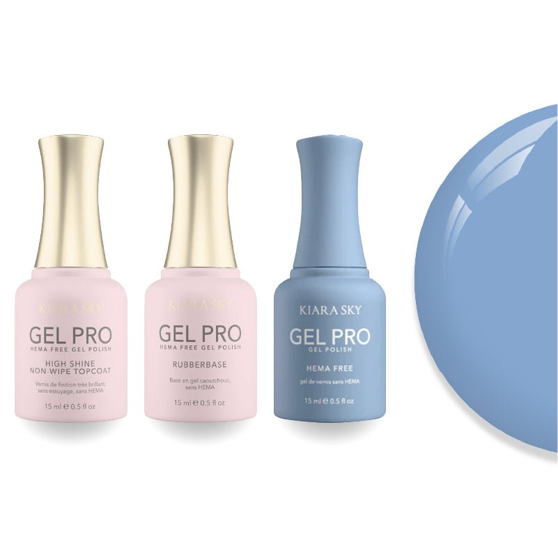 Kiara Sky Gel Pro Polish - HEMA - Free Rubber Base - High - Shine Non - Wipe Top Coat - 074 Muted Blue - DTK Nail Supply