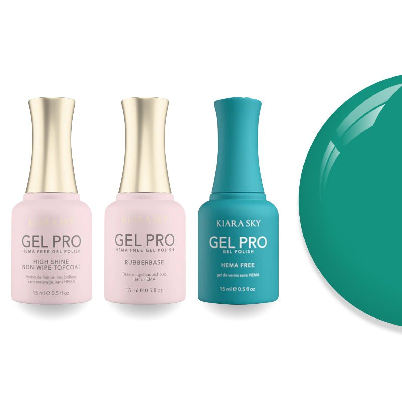 Kiara Sky Gel Pro Polish - HEMA - Free Rubber Base - High - Shine Non - Wipe Top Coat - 076 In My Teals - DTK Nail Supply