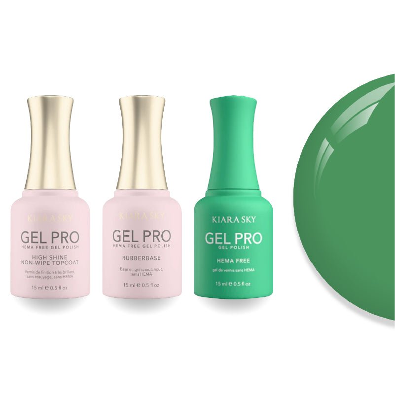 Kiara Sky Gel Pro Polish - HEMA - Free Rubber Base - High - Shine Non - Wipe Top Coat - 079 So Inspire - green - DTK Nail Supply